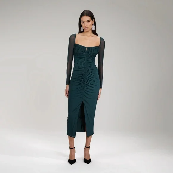 Self-Portrait Women's Gathered Dress - Green - Casual dresses